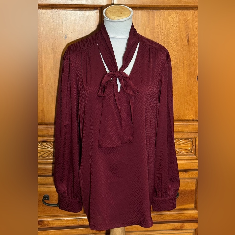 Anne Klein Burgundy Tie-Neck Blouse